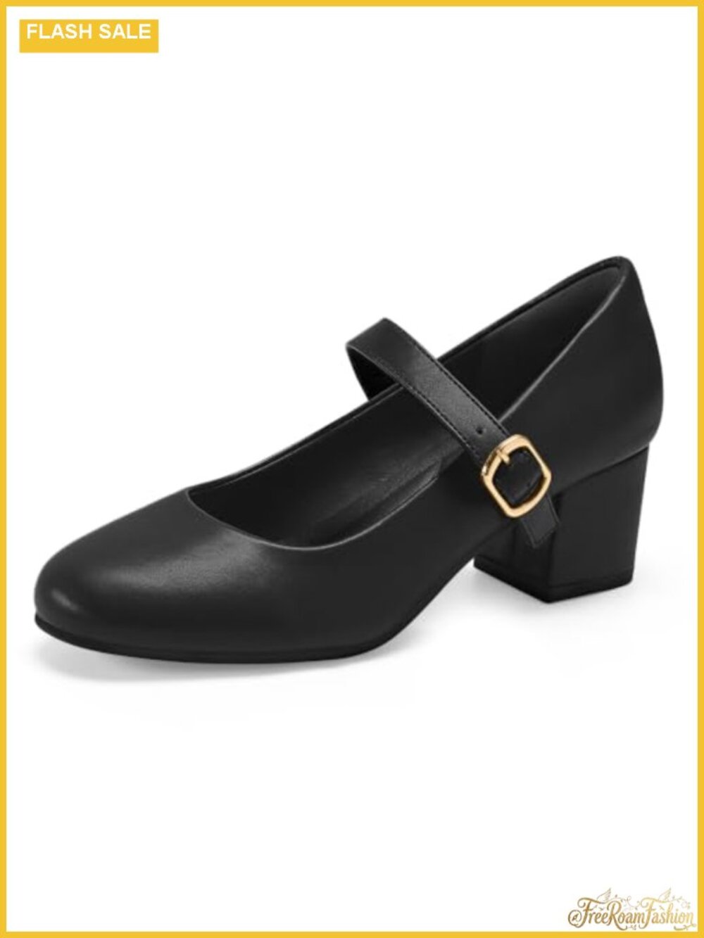 Mary Jane Heels Women's Block Heel Pumps Round Toe PU Leather Dress Shoes